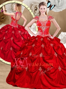Classic Gorgeous Red Sweet 16 Gowns with Appliques and Pick Ups