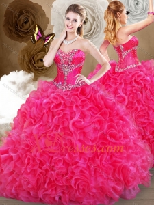 Classic Hot Pink Sweetheart Quinceanera Gowns with Ruffles