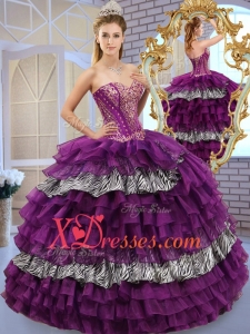 Lovely Sweetheart Ball Gown Sweet 16 Dresses with Ruffled Layers and Zebra