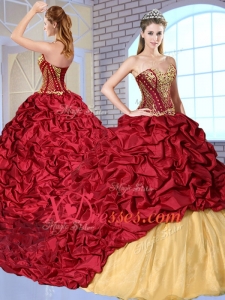 Lovely Sweetheart Brush Train Pick Ups and Appliques Sweet 16 Dresses