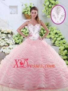 Lovely Brush Train Quinceanera Gowns with Beading and Ruffled Layers