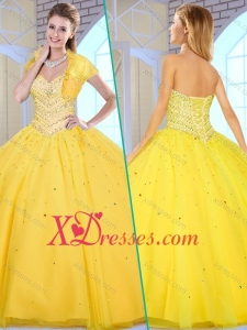Lovely Ball Gown Yellow Sweet 16 Gowns with Beading