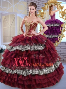 Cheap New style Sweetheart Ball Gown Ruffled Layers and Zebra Sweet 16 Dresses