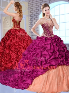 Cheap New style Brush Train Pick Ups and Appliques Quinceanera Gowns