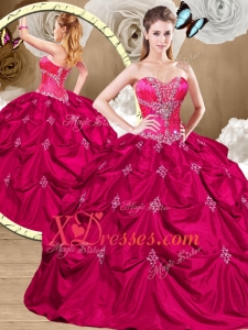New style Hot Pink Sweet 16 Dresses with Appliques and Pick Ups