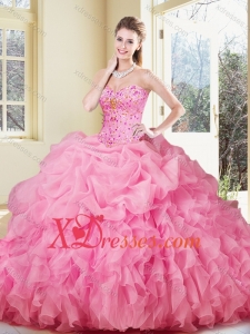 Cheap New style Ball Gown Rose Pink Quinceanera Dresses with Ruffles and Pick Ups