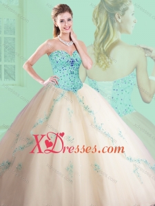 Cheap New style Sweetheart Beading and Appliques Champagne Quinceanera Dresses
