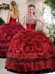 New style Ball Gown Beading and Pick Ups Sweet 16 Gowns in Wine Red