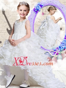 Cheap Lovely Scoop High Low White Little Girl Pageant Dresses with Ruffled Layers
