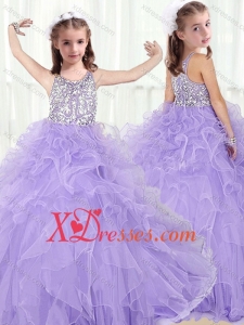 Cheap Lovely Scoop Lavender Little Girl Pageant Dresses with Beading and Ruffles