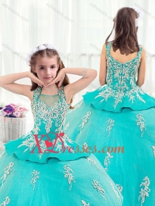 Cheap Pretty Straps Turquoise Little Girl Pageant Dresses with Appliques