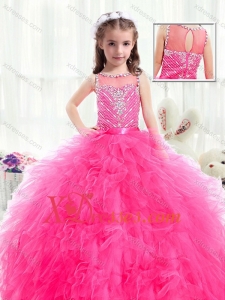 Cheap Beautiful Bateau Hot Pink Little Girl Pageant Dresses with Beading