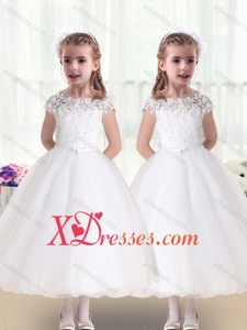 Cheap Pretty Bateau Cap Sleeves White Birthday Party Dresses