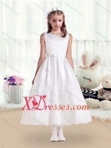 Cheap Pretty Scoop White Birthday Party Dresses with Lace and Belt