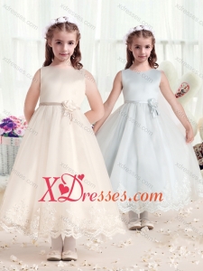 Beautiful Scoop Birthday Party Dresses with Hand Made Flowers