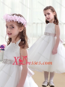 Cheap Wonderful Scoop White Little Girl Dresses with Beading
