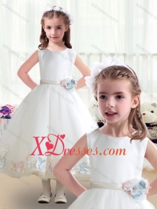 Cheap Top Selling Scoop White Little Girl Dresses with Appliques
