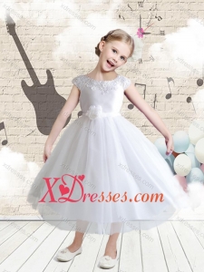 Affordable Cap Sleeves Bateau Little Girl Dresses with Appliques