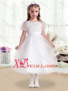 Fashionable Scoop White Little Girl Dresses with Appliques