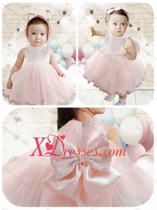 Cheap Cute Scoop Baby Pink Toddler Dress with Lace