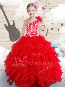 Cheap Popular Beading and Ruffles Little Girl Pageant Dresses in Red