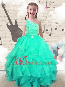 Cheap Modest Ball Gown One Shoulder Little Girl Pageant Dresses with Beading
