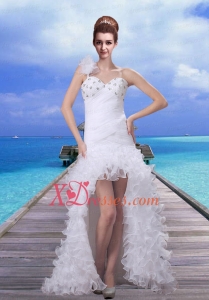 2021 Romantic High Low Beading Wedding Dress For Beach