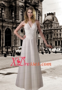 Column Halter Wedding Dress with Beading and Lace