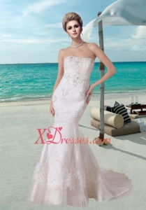 Fashionbale Mermaid Appliques Sweep Train Wedding Dress with Beading
