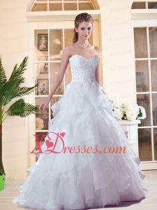 Princess Sweetheart Brush Train Wedding Dress Online with Lace