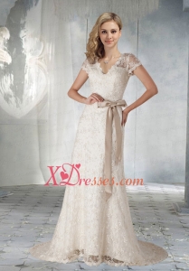 2020 Pretty Short Sleeves Wedding Dress with Lace