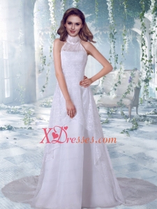 Beautiful A Line Lace and Bowknot Wedding Dress with High Neck