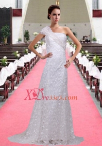 Cheap One Shoulder Column Paillette Wedding Dresses with Side Zipper