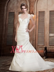 Discount Straps Backless Lace Wedding Dress with Cap Sleeves
