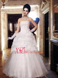 Hand Made Flowers Strapless Popular A Line Wedding Dresses