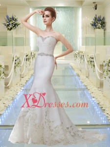Lace Mermaid Sweetheart Wedding Dresses with Court Train