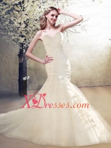 Mermaid Sweetheart Chapel Train Wedding Dress with Appliques