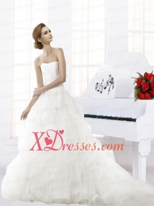 Princess Strapless Zipper Up Cheap Wedding Dress with Ruffles