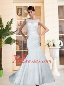 Wonderful Mermaid Bateau White Wedding Dresses with Court Train