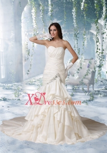 2020 Mermaid Chapel Train Beading Ruffles Wedding Dresses with Sweetheart