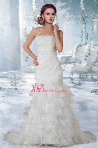 Beautiful Lace Court Train Wedding Dress with Strapless