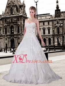 Elegant A Line Sweetheart Court Train Wedding Dresses with Appliques