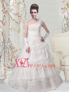 Elegant Princess One Shoulder Floor Length Wedding Dress with Lace