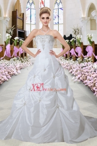 Luxurious A Line Strapless Appliques Court Train Wedding Dresses