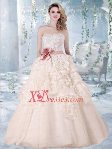 Beaded Romantic Ivory Wedding Bridal Gown with Belt and Ruffles