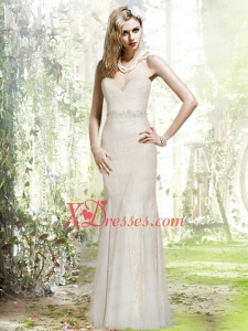 Beautiful Column Sweetheart Beaded Wedding Dresses with Beading