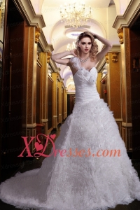 Beautiful Princess One Shoulder Court Train Beading Wedding Dresses
