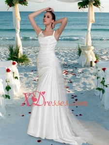 Court Train Spaghetti Straps Ruching Criss Cross Wedding Dress