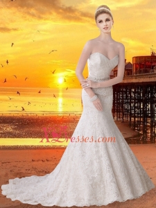 Lace Sweetheart Mermaid Wedding Gown with Beaded Belt