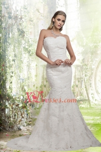 Luxurious Sweetheart Lace Mermaid Wedding Dresses with Brush Train